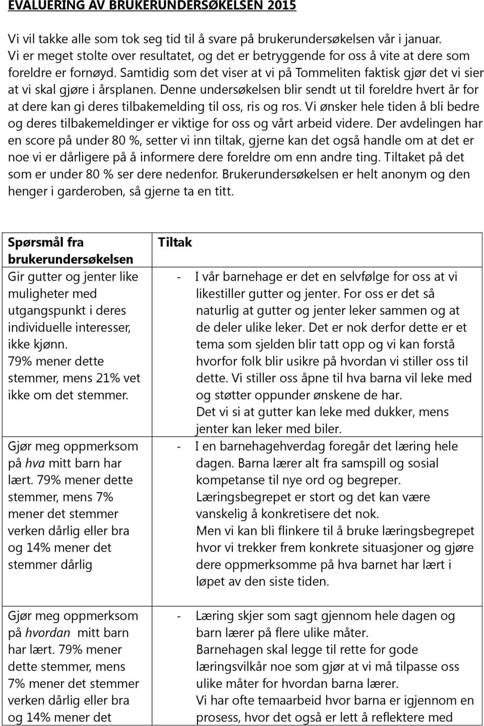 Samtidig som det viser at vi på Tommeliten faktisk gjør det vi sier at vi skal gjøre i årsplanen.