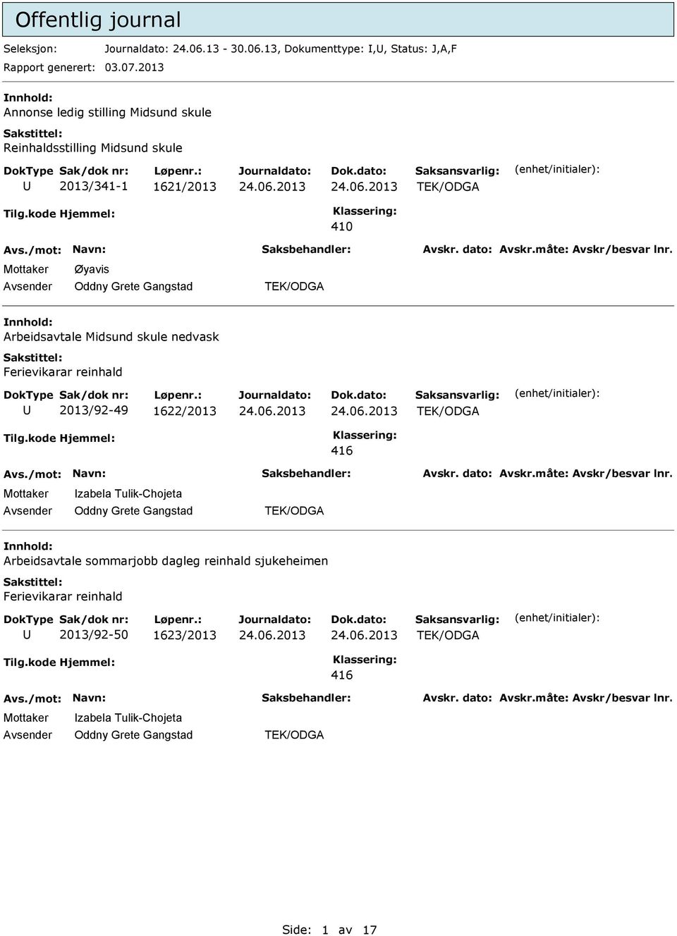 Øyavis Arbeidsavtale Midsund skule nedvask 2013/92-49 1622/2013 zabela Tulik-Chojeta