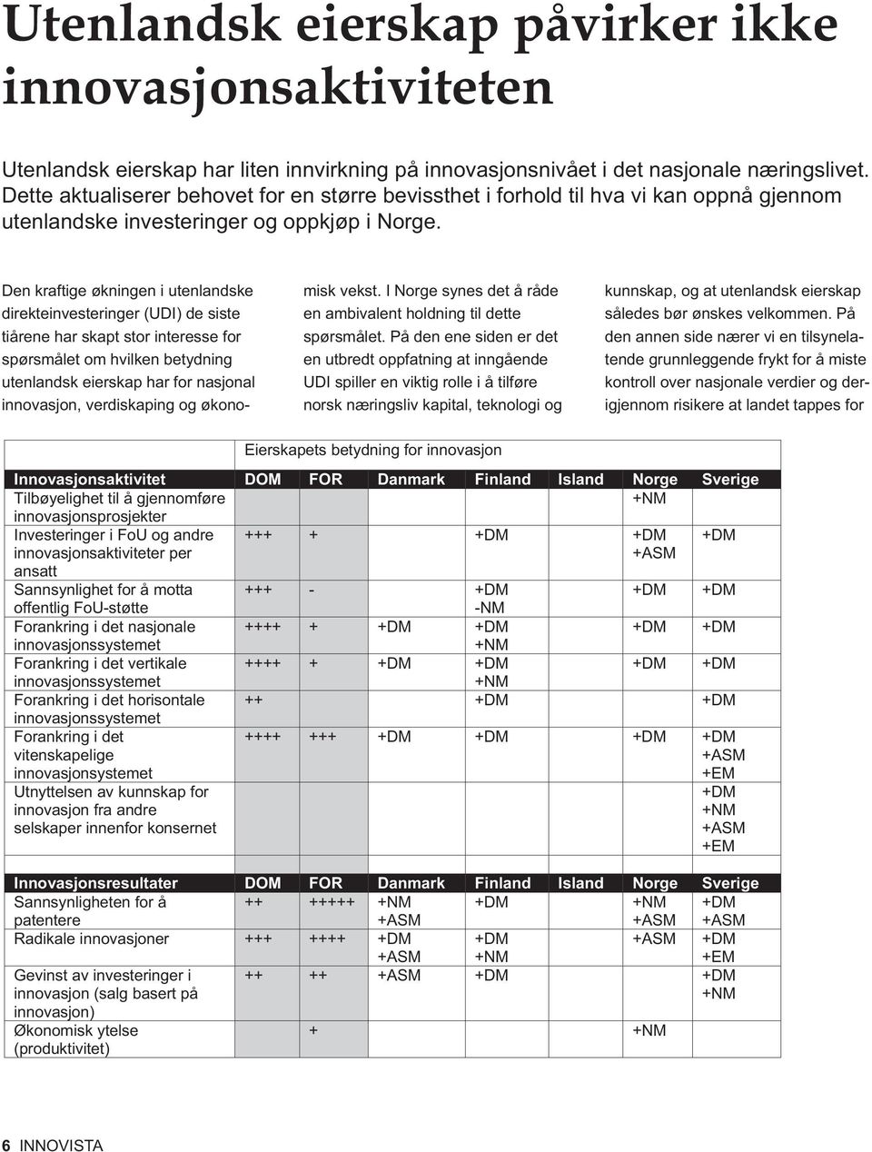 Den kraftige økningen i utenlandske direkteinvesteringer (UDI) de siste tiårene har skapt stor interesse for spørsmålet om hvilken betydning utenlandsk eierskap har for nasjon al innovasjon,