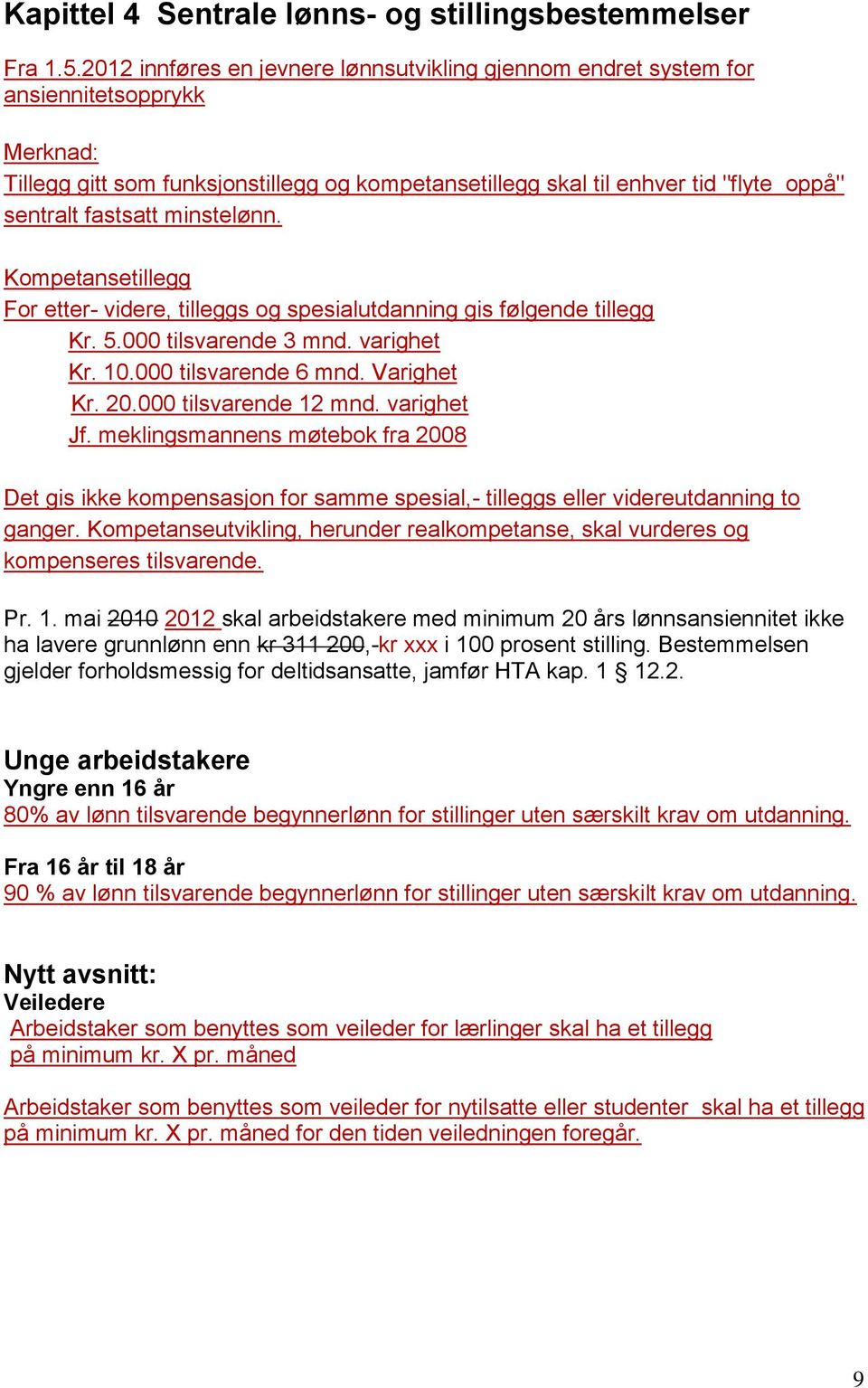 fastsatt minstelønn. Kompetansetillegg For etter- videre, tilleggs og spesialutdanning gis følgende tillegg Kr. 5.000 tilsvarende 3 mnd. varighet Kr. 10.000 tilsvarende 6 mnd. Varighet Kr. 20.