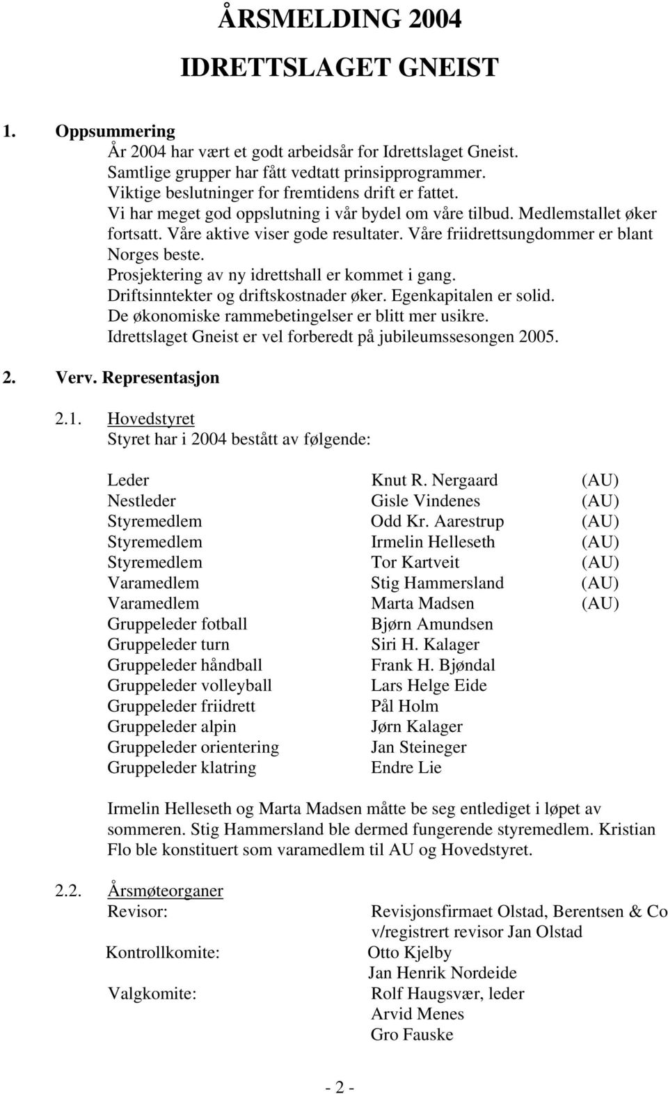 Våre friidrettsungdommer er blant Norges beste. Prosjektering av ny idrettshall er kommet i gang. Driftsinntekter og driftskostnader øker. Egenkapitalen er solid.