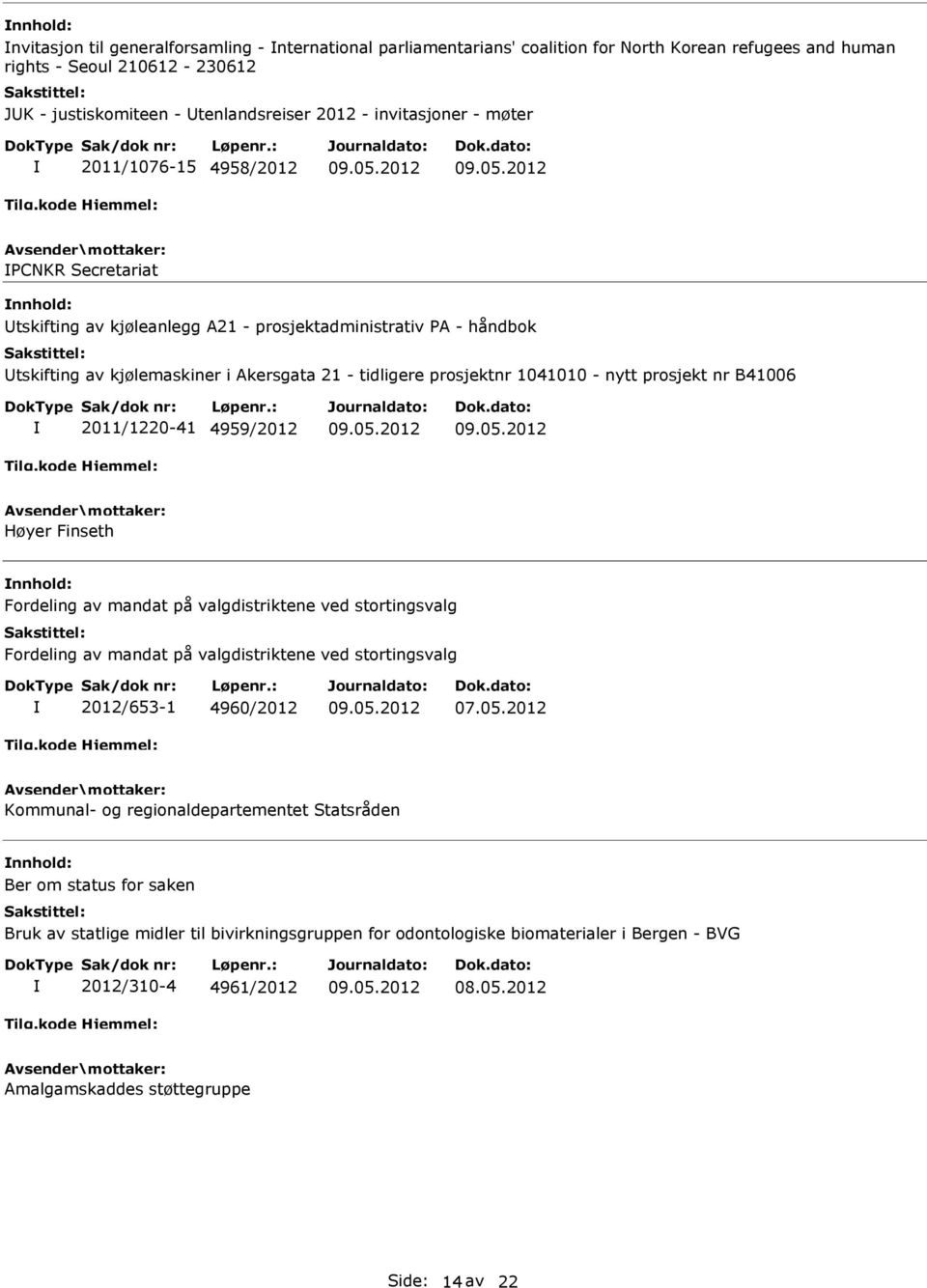 prosjektnr 1041010 - nytt prosjekt nr B41006 2011/1220-41 4959/2012 Høyer Finseth nnhold: Fordeling av mandat på valgdistriktene ved stortingsvalg Fordeling av mandat på valgdistriktene ved