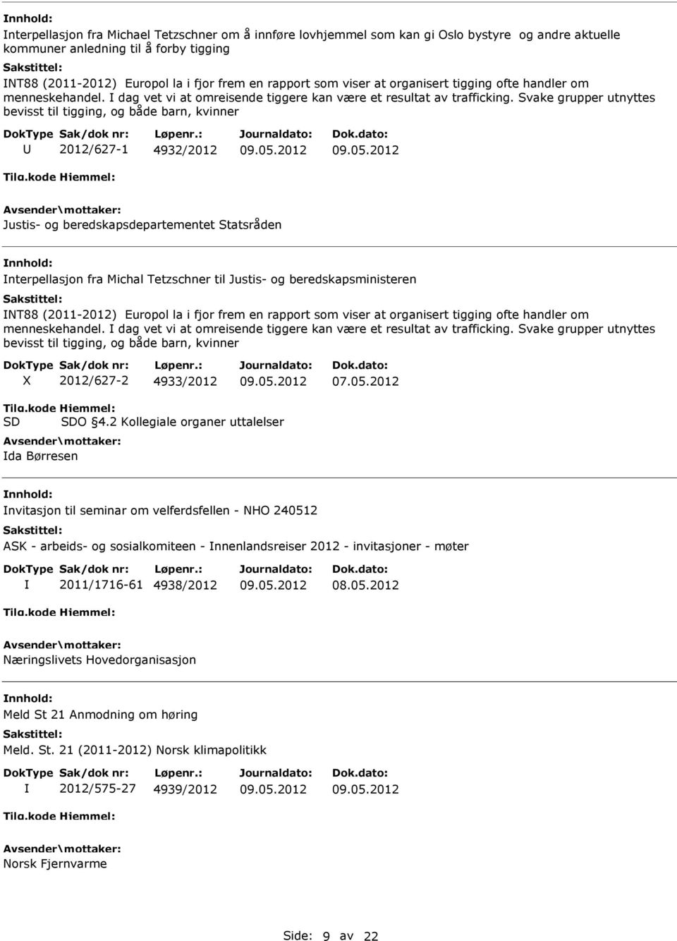 Svake grupper utnyttes bevisst til tigging, og både barn, kvinner U 2012/627-1 4932/2012 Justis- og beredskapsdepartementet Statsråden nnhold: nterpellasjon fra Michal Tetzschner til Justis- og