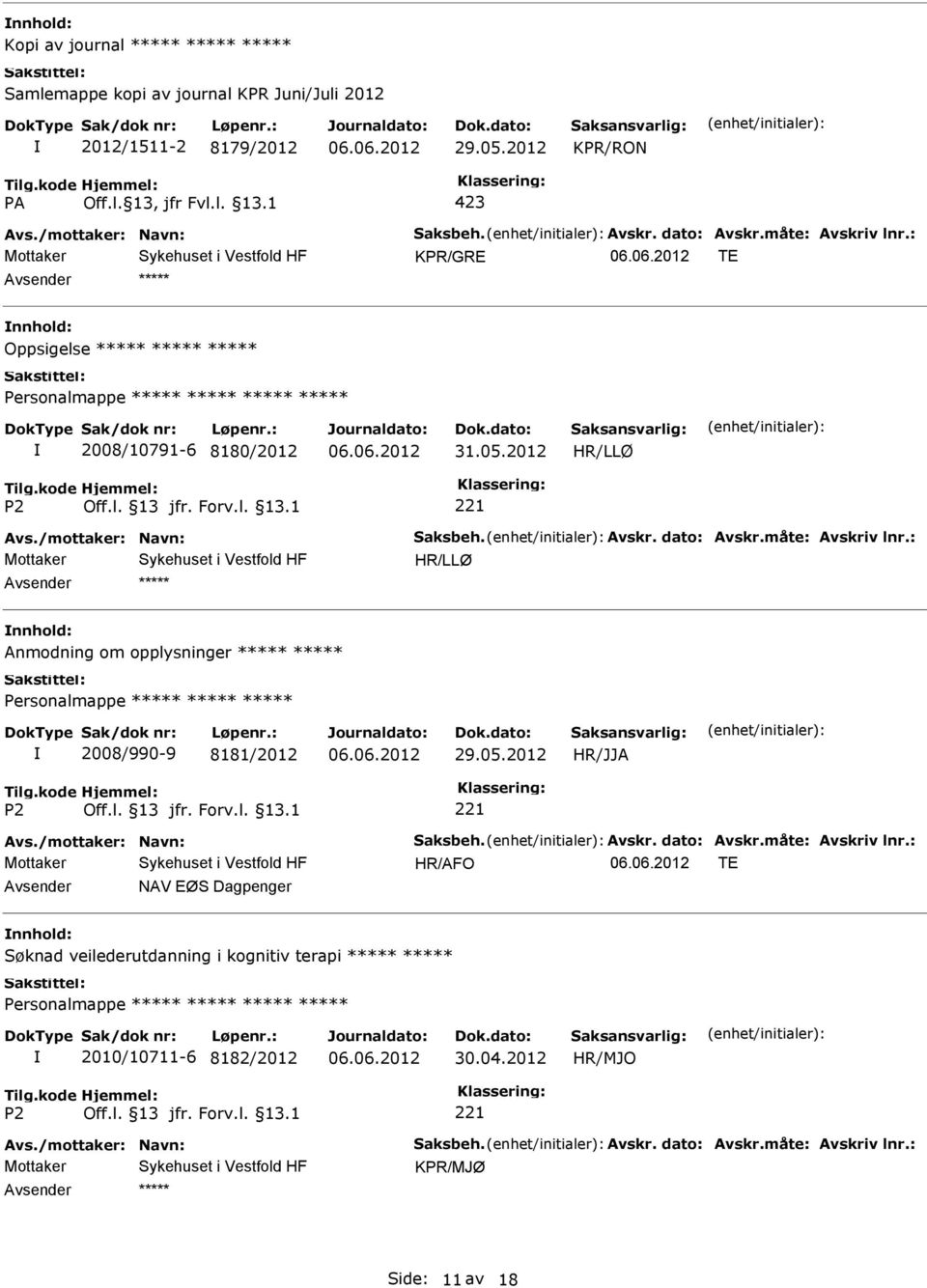 05.2012 Avs./mottaker: Navn: Saksbeh. Avskr. dato: Avskr.måte: Avskriv lnr.