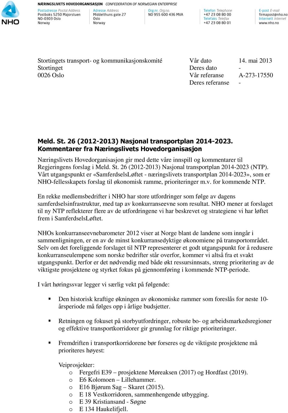 26 (2012-2013) Nasjonal transportplan 2014-2023 (NTP).