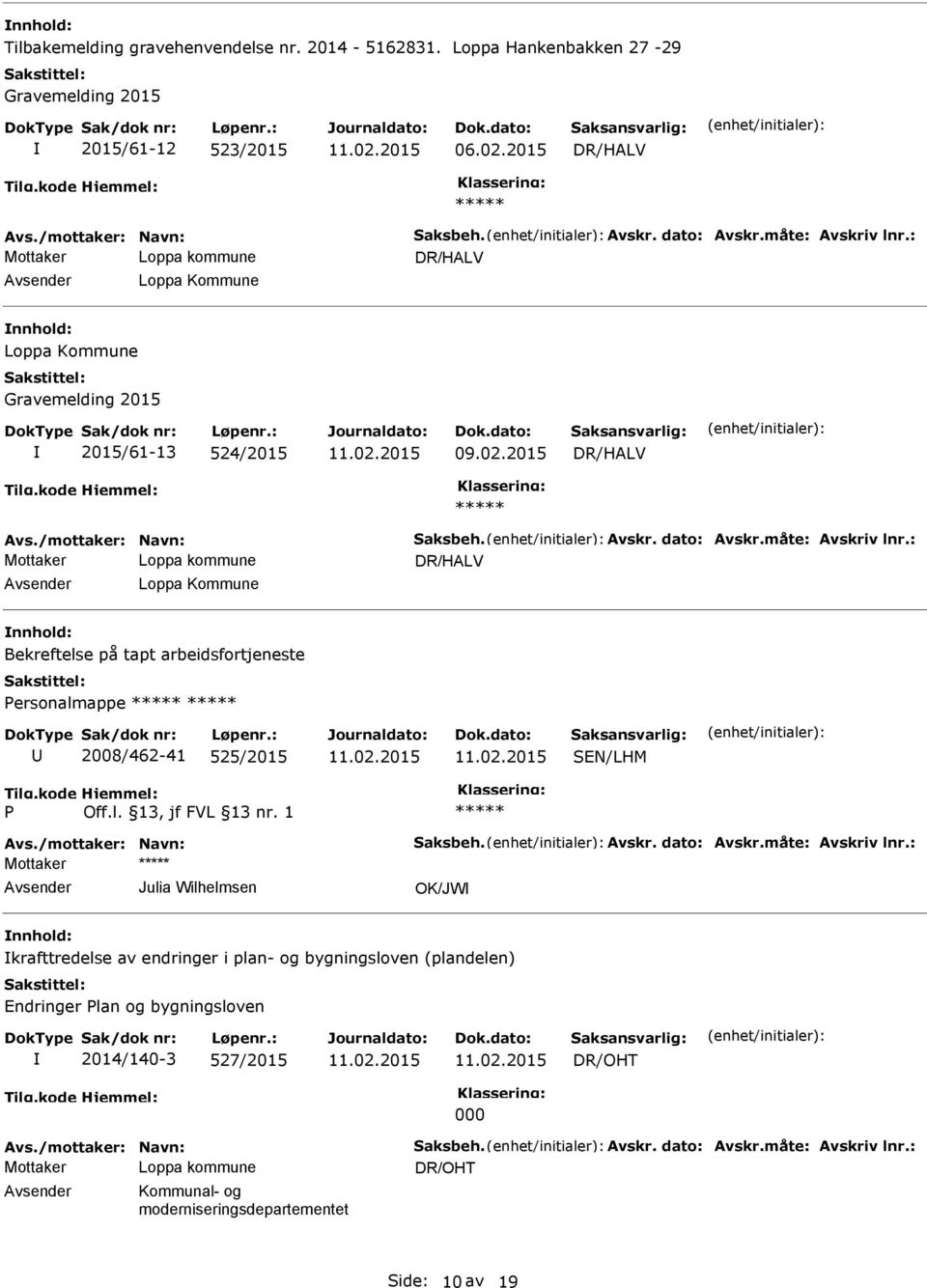 : Loppa Kommune nnhold: Bekreftelse på tapt arbeidsfortjeneste Personalmappe 2008/462-41 525/2015 P Avs./mottaker: Navn: Saksbeh. Avskr. dato: Avskr.måte: Avskriv lnr.