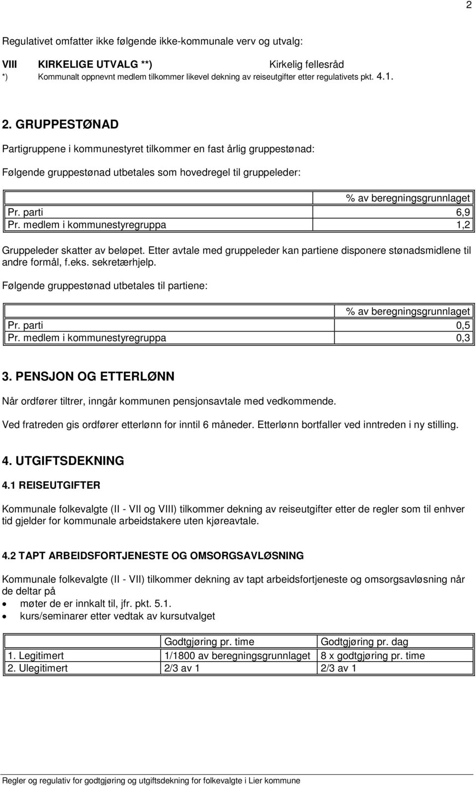 medlem i kommunestyregruppa 1,2 Gruppeleder skatter av beløpet. Etter avtale med gruppeleder kan partiene disponere stønadsmidlene til andre formål, f.eks. sekretærhjelp.