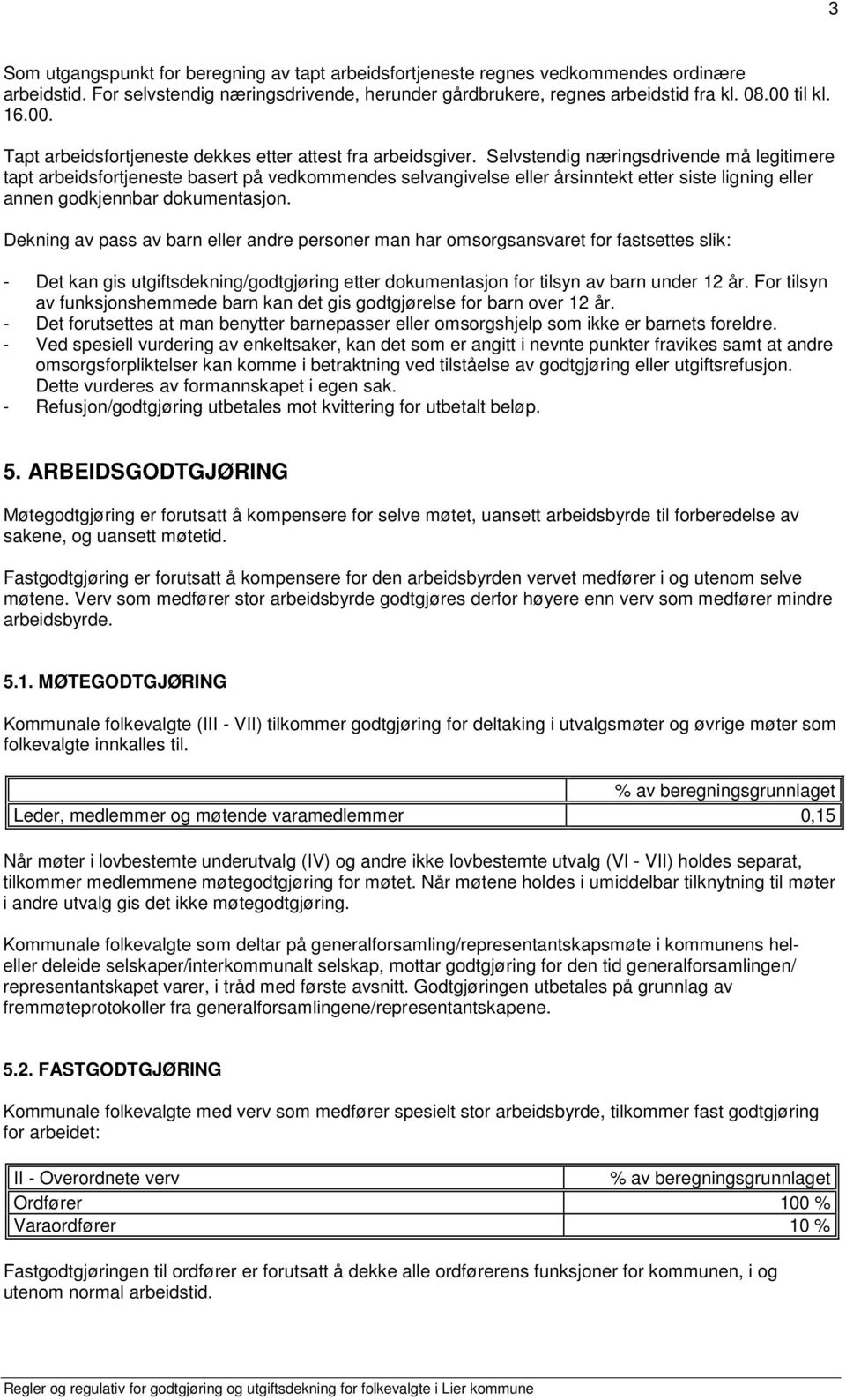 Selvstendig næringsdrivende må legitimere tapt arbeidsfortjeneste basert på vedkommendes selvangivelse eller årsinntekt etter siste ligning eller annen godkjennbar dokumentasjon.