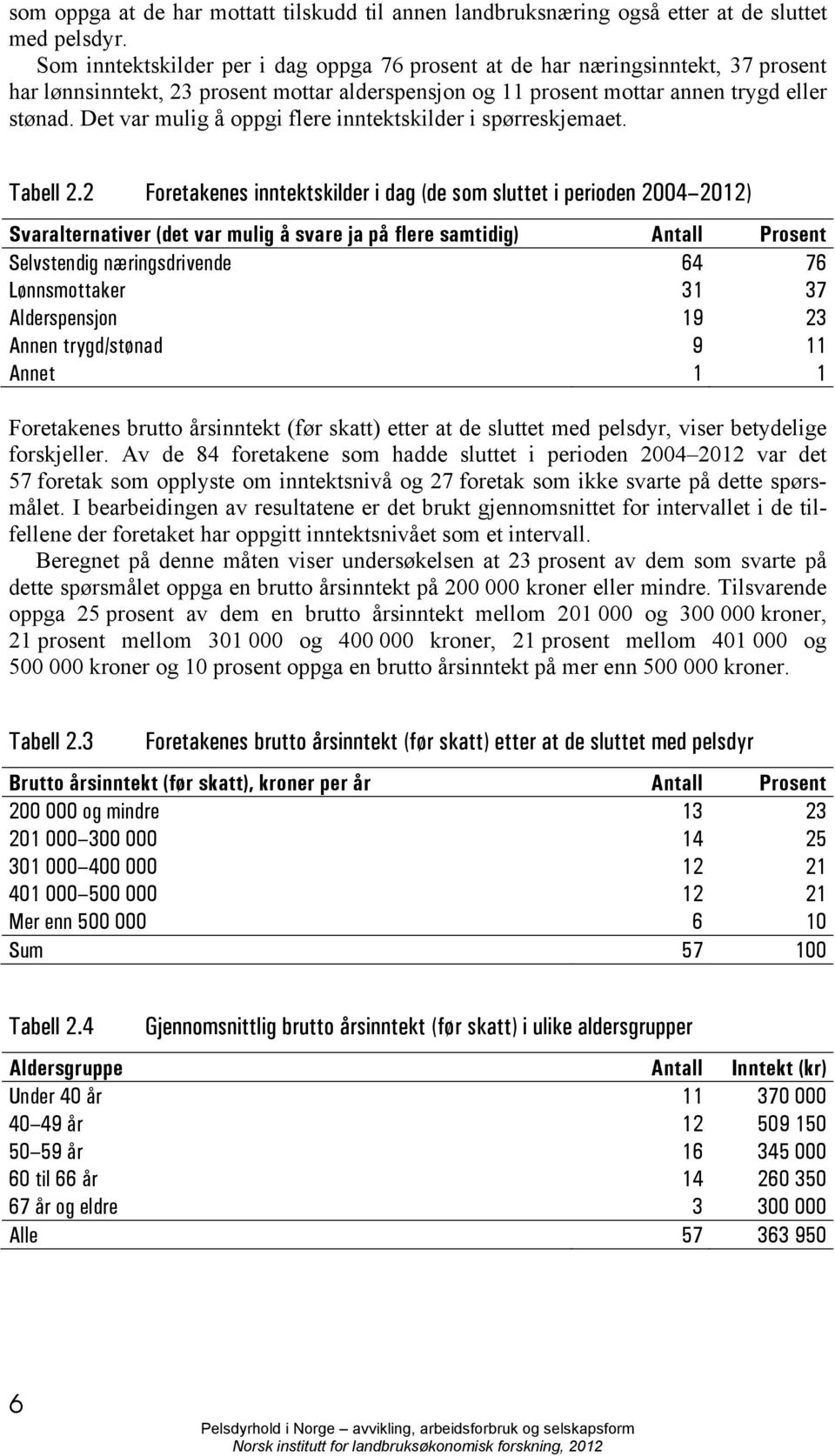 Det var mulig å oppgi flere inntektskilder i spørreskjemaet. Tabell 2.