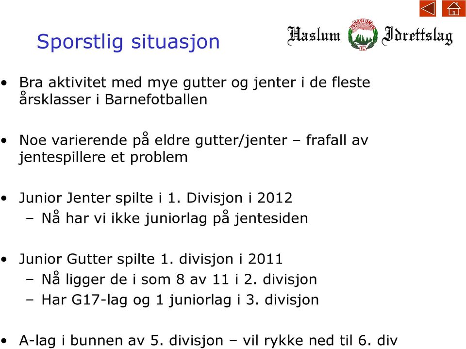 Divisjon i 2012 Nå har vi ikke juniorlag på jentesiden Junior Gutter spilte 1.