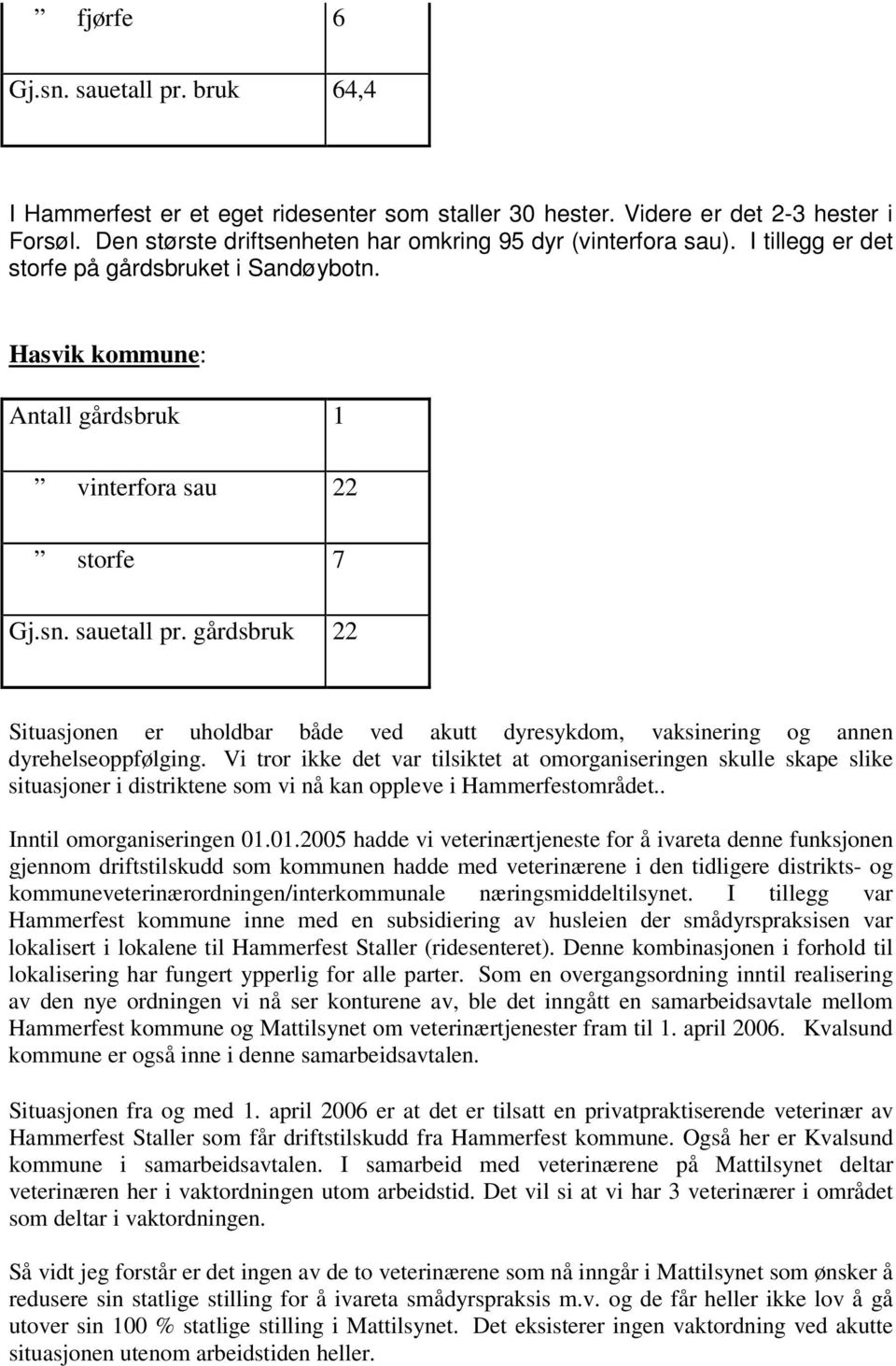 gårdsbruk 22 Situasjonen er uholdbar både ved akutt dyresykdom, vaksinering og annen dyrehelseoppfølging.