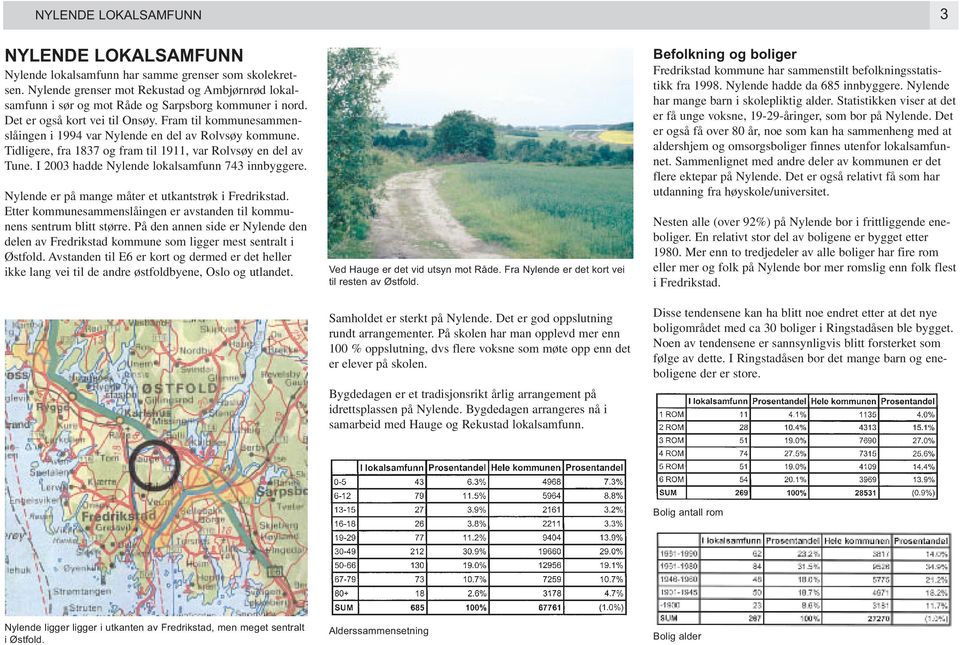 Fram til kommunesammenslåingen i 1994 var Nylende en del av Rolvsøy kommune. Tidligere, fra 1837 og fram til 1911, var Rolvsøy en del av Tune. I 2003 hadde Nylende lokalsamfunn 743 innbyggere.