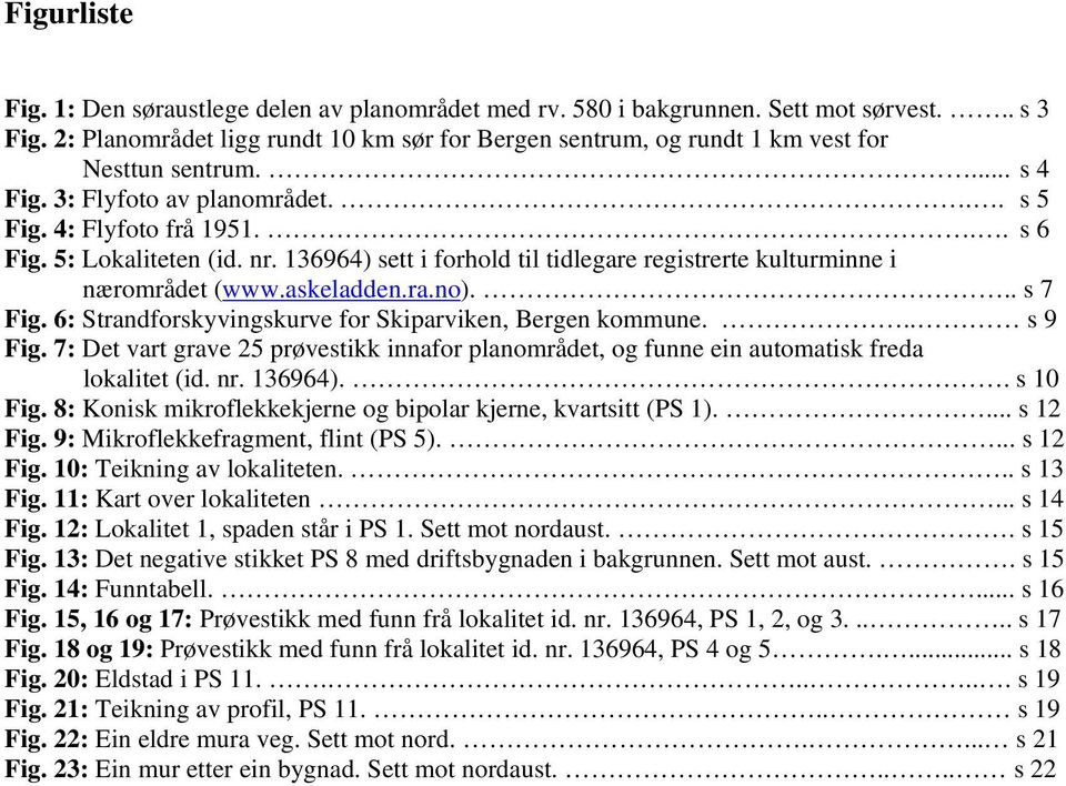 nr. 136964) sett i forhold til tidlegare registrerte kulturminne i nærområdet (www.askeladden.ra.no)... s 7 Fig. 6: Strandforskyvingskurve for Skiparviken, Bergen kommune... s 9 Fig.