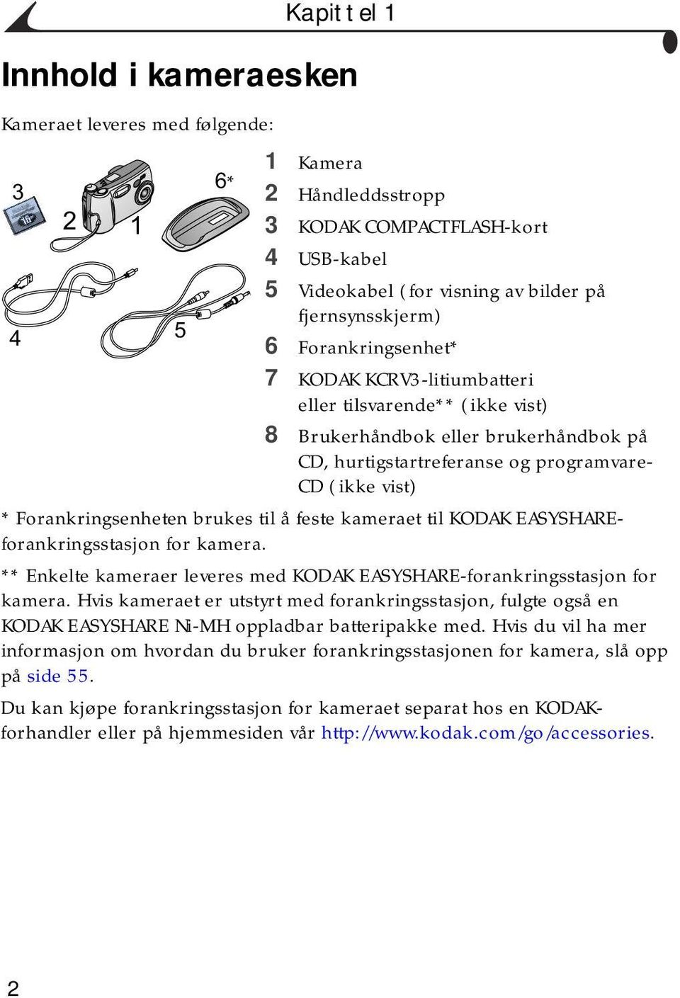 brukes til å feste kameraet til KODAK EASYSHAREforankringsstasjon for kamera. ** Enkelte kameraer leveres med KODAK EASYSHARE-forankringsstasjon for kamera.