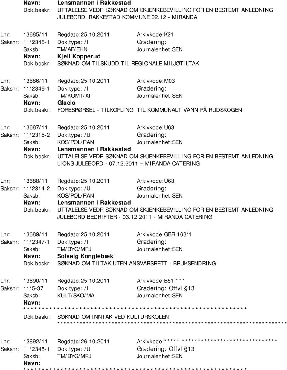 2011 Arkivkode:M03 Saksnr: 11/2346-1 Dok.type: /I Saksb: TM/KOMT/AI Journalenhet:SEN Glacio Dok.beskr: FORESPØRSEL - TILKOPLING TIL KOMMUNALT VANN PÅ RUDSKOGEN Lnr: 13687/11 Regdato:25.10.