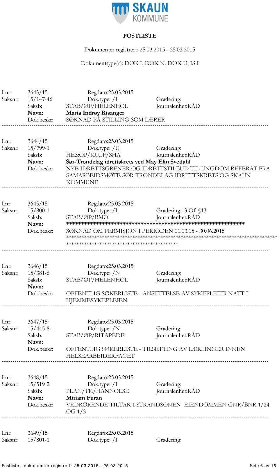 IDRETTSKRETS OG SKAUN KOMMUNE Lnr: 3645/15 Regdato:25.03.2015 Saksnr: 15/800-1 Dok.