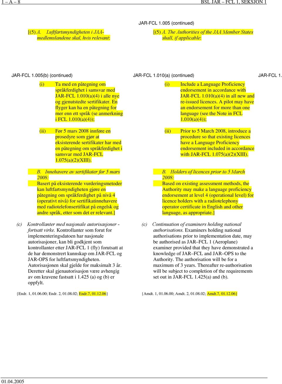 010(a)(4) i alle nye og gjenutstedte sertifikater. En flyger kan ha en påtegning for mer enn ett språk (se anmerkning i FCL 1.010(a)(4)); JAR-FCL 1.010(a) 1.005(b) (continued) JAR-FCL 1.