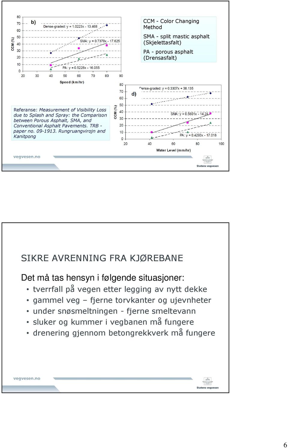 Rungruangvirojn and Kanitpong SIKRE AVRENNING FRA KJØREBANE Det må tas hensyn i følgende situasjoner: tverrfall på vegen etter legging av nytt dekke