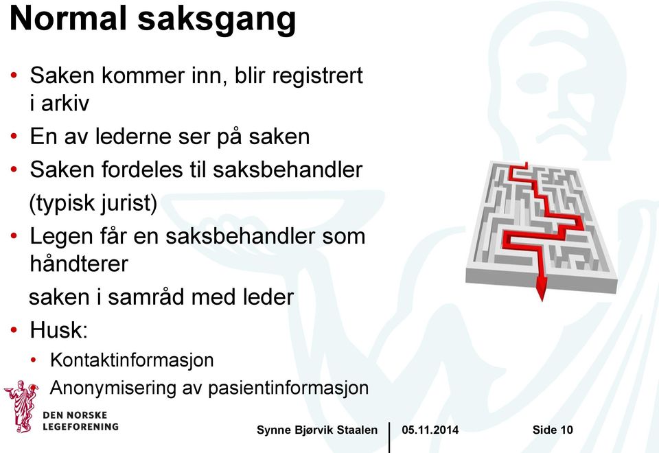 jurist) Legen får en saksbehandler som håndterer saken i samråd