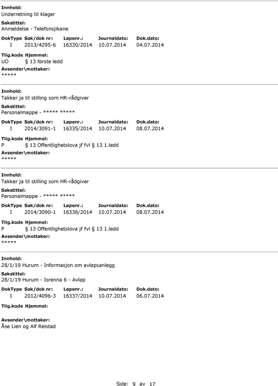 Takker ja til stilling som HR-rådgiver ersonalmappe - 2014/3090-1 16336/2014 28/1/19 Hurum -