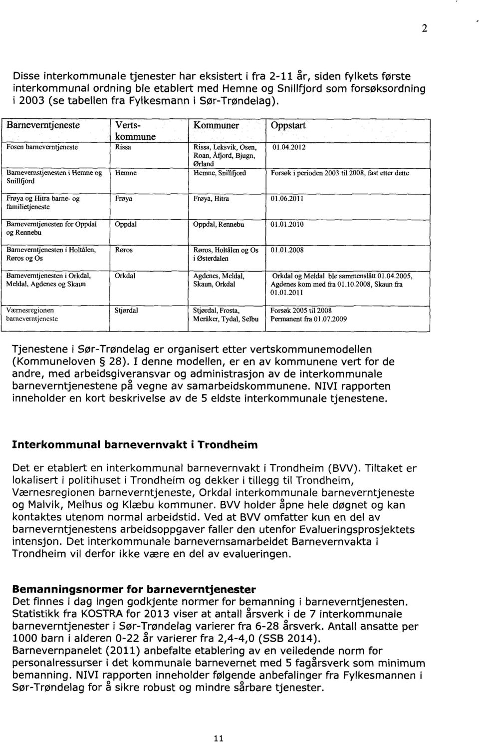 Barneverntjeneste Vertskommune Fosen barnevemtjeneste Rissa Bamevernstjenesten i Hemne og Snillfiord Hemne Rissa, Leksvik, Osen, Roan, Mjord, Bjugn, Ørland Hemne, Snillfjord Forsøk i perioden 2003