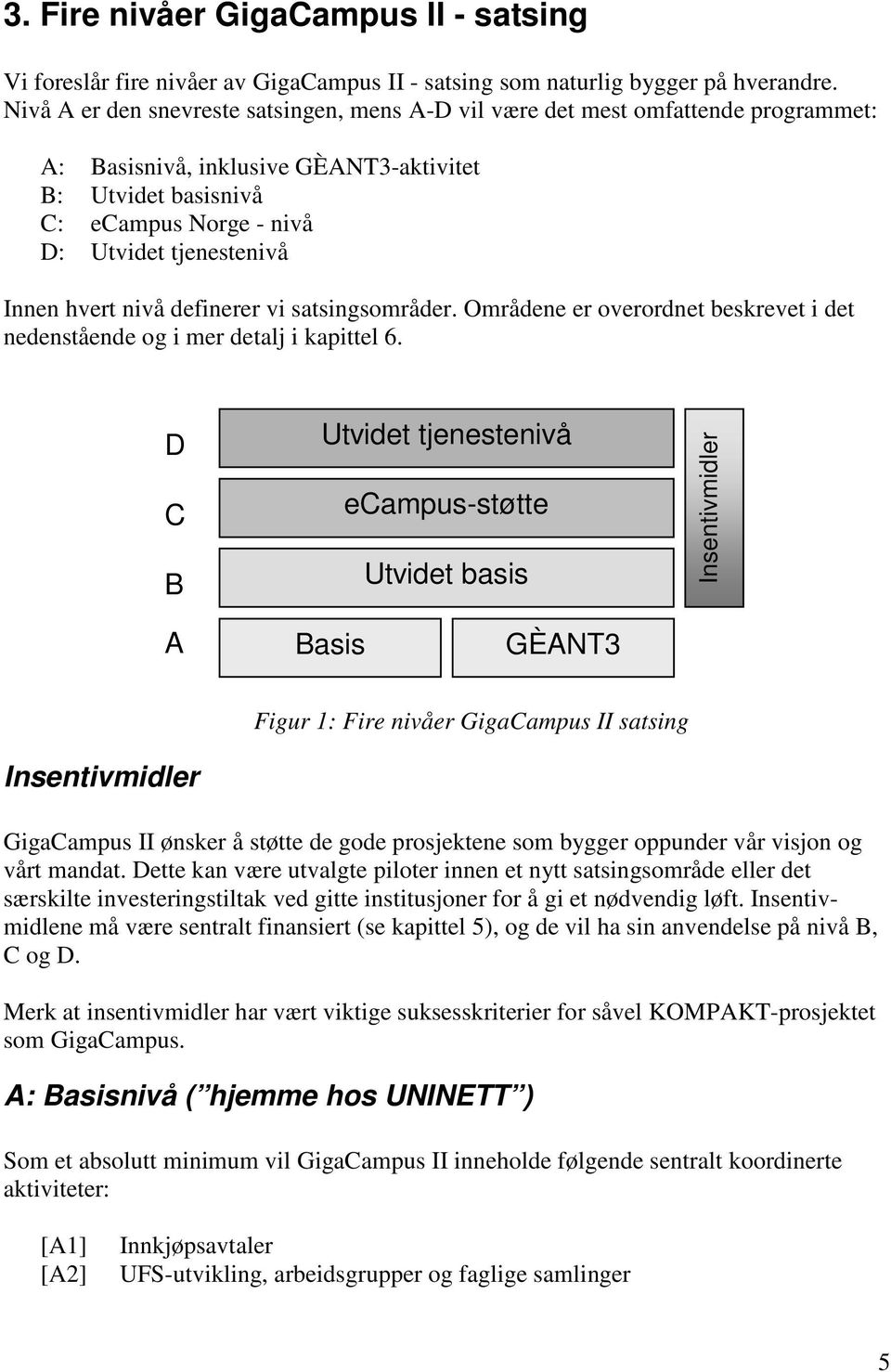 Innen hvert nivå definerer vi satsingsområder. Områdene er overordnet beskrevet i det nedenstående og i mer detalj i kapittel 6.