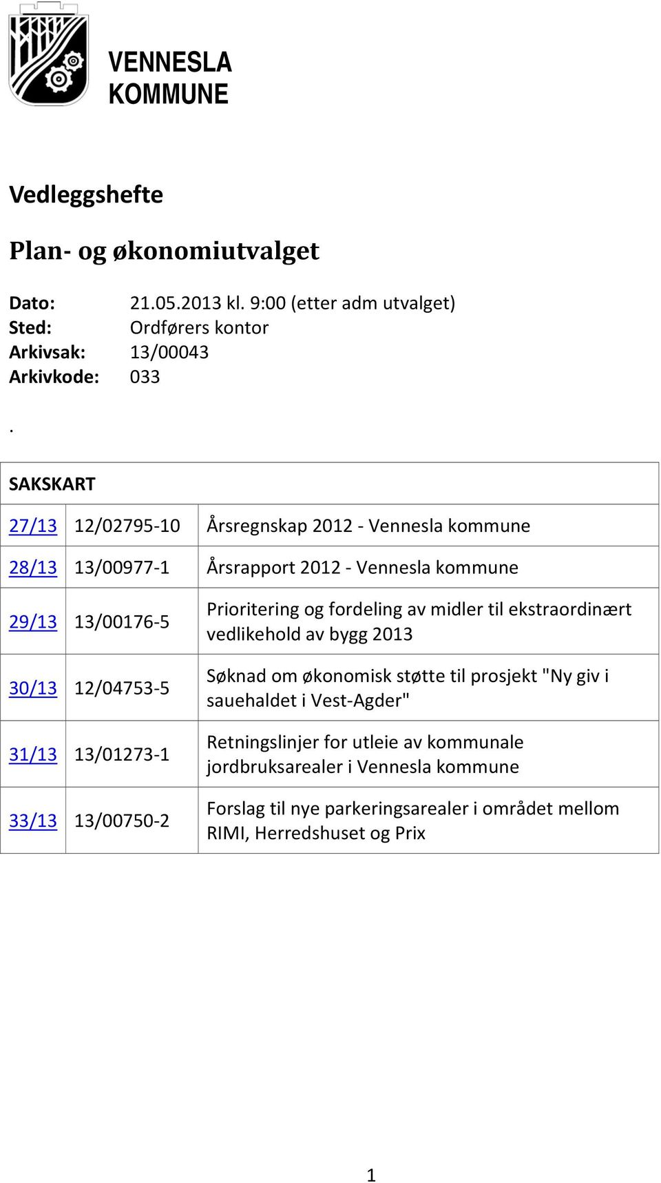 33/13 13/00750 2 Prioritering og fordeling av midler til ekstraordinært vedlikehold av bygg 2013 Søknad om økonomisk støtte til prosjekt "Ny giv i sauehaldet i