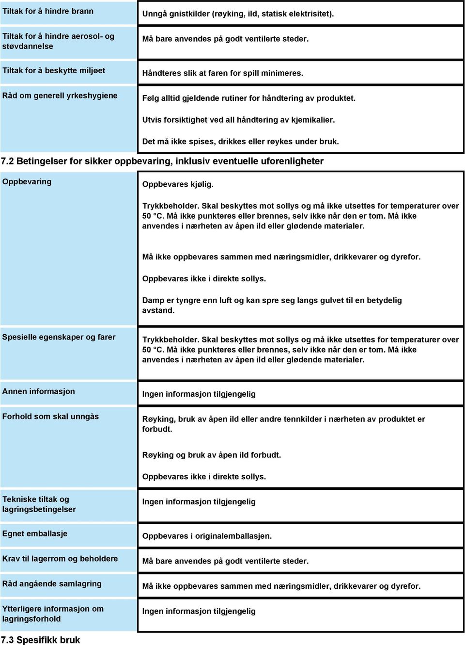 Utvis forsiktighet ved all håndtering av kjemikalier. Det må ikke spises, drikkes eller røykes under bruk. 7.