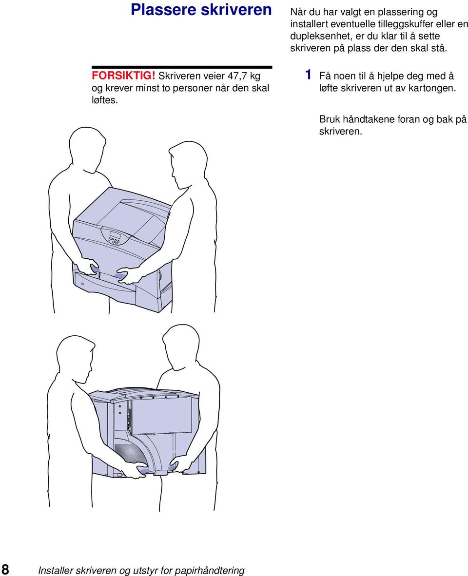 til å sette skriveren på plass der den skal stå.