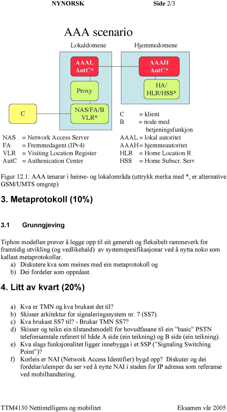 1: AAA tenarar i heime- og lokalområda (uttrykk merka med *, er alternative GSM/UMTS omgrep) 3. Metaprotokoll (10%) 3.