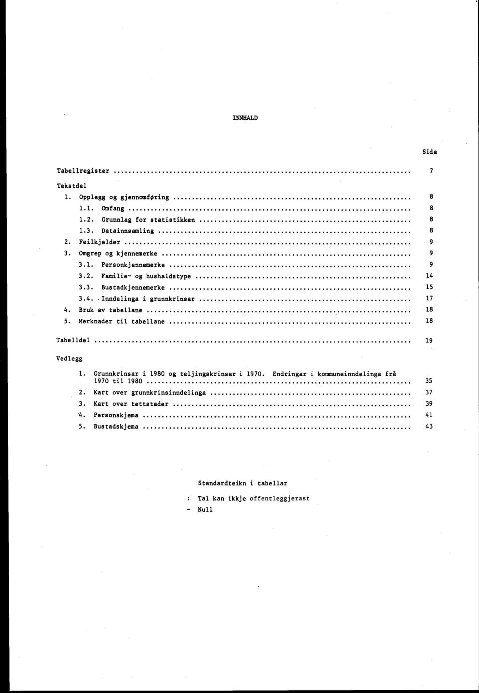 Bruk av tabellane 18 5. Merknader til tabellane 18 Tabelldel 19 Vedlegg 1. Grunnkrinsar i 1980 og teljingskrinsar i 1970.