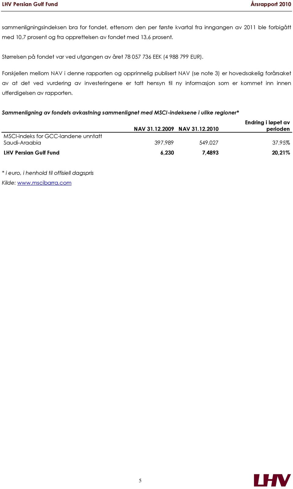 Forskjellen mellom NAV i denne rapporten og opprinnelig publisert NAV (se note 3) er hovedsakelig forårsaket av at det ved vurdering av investeringene er tatt hensyn til ny informasjon som er kommet