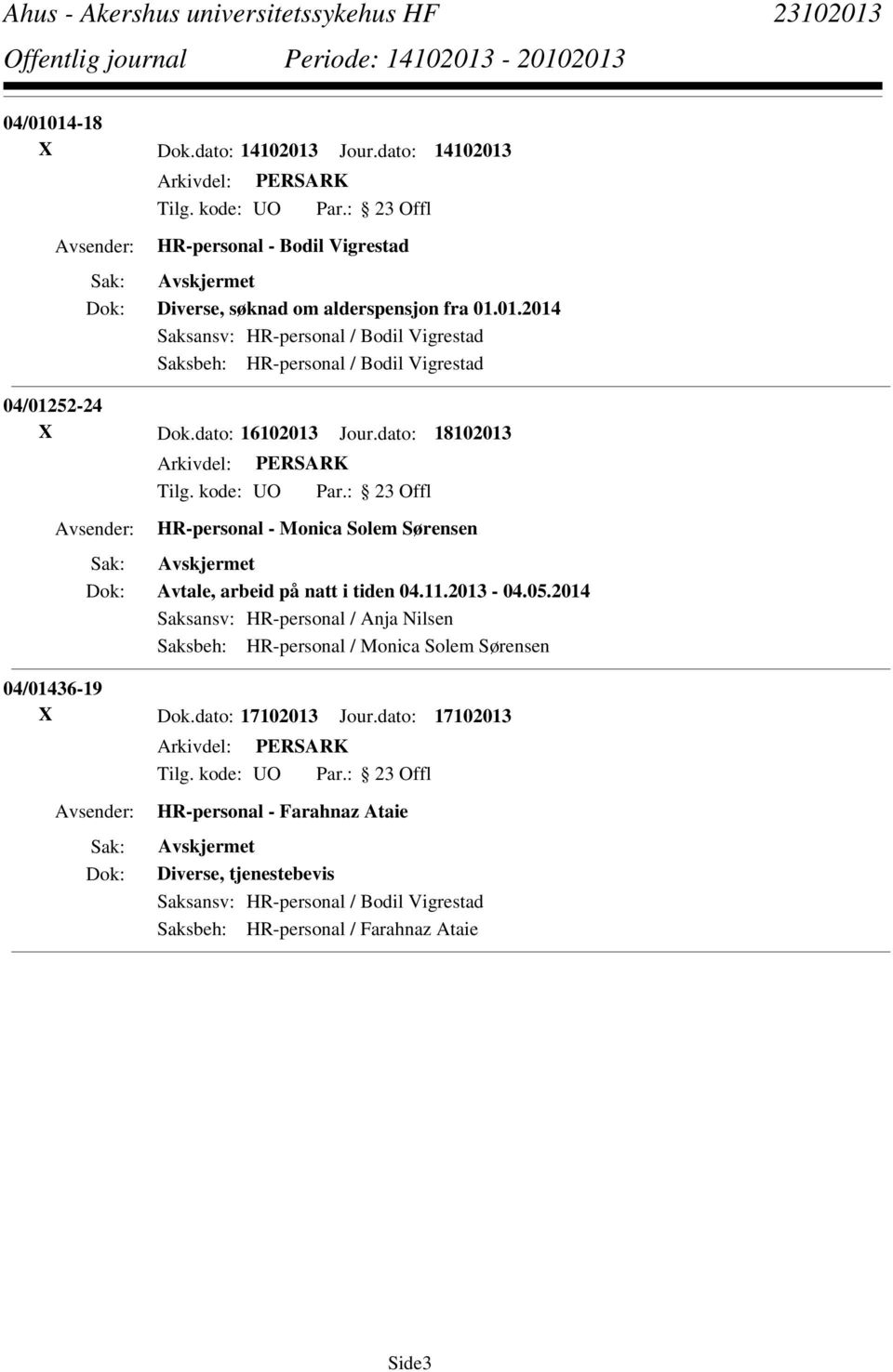 2014 Saksansv: HR-personal / Anja Nilsen Saksbeh: HR-personal / Monica Solem Sørensen 04/01436-19 X Dok.dato: 17102013 Jour.