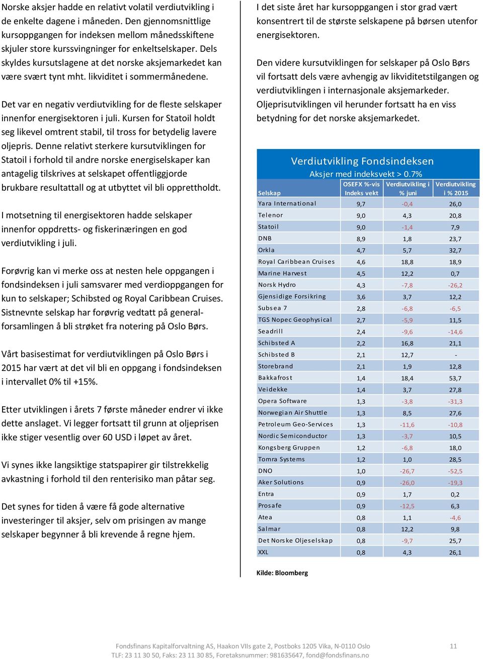 likviditet i sommermånedene. Det var en negativ verdiutvikling for de fleste selskaper innenfor energisektoren i juli.