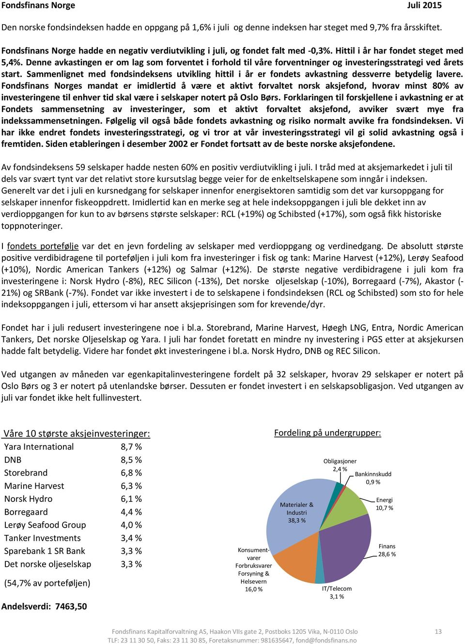 Denne avkastingen er om lag som forventet i forhold til våre forventninger og investeringsstrategi ved årets start.