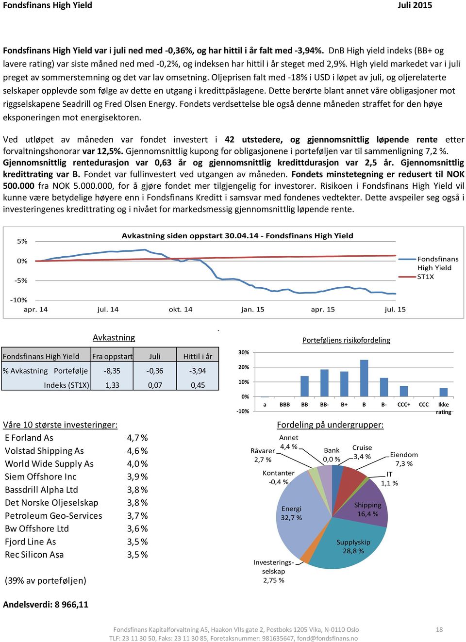 High yield markedet var i juli preget av sommerstemning og det var lav omsetning.