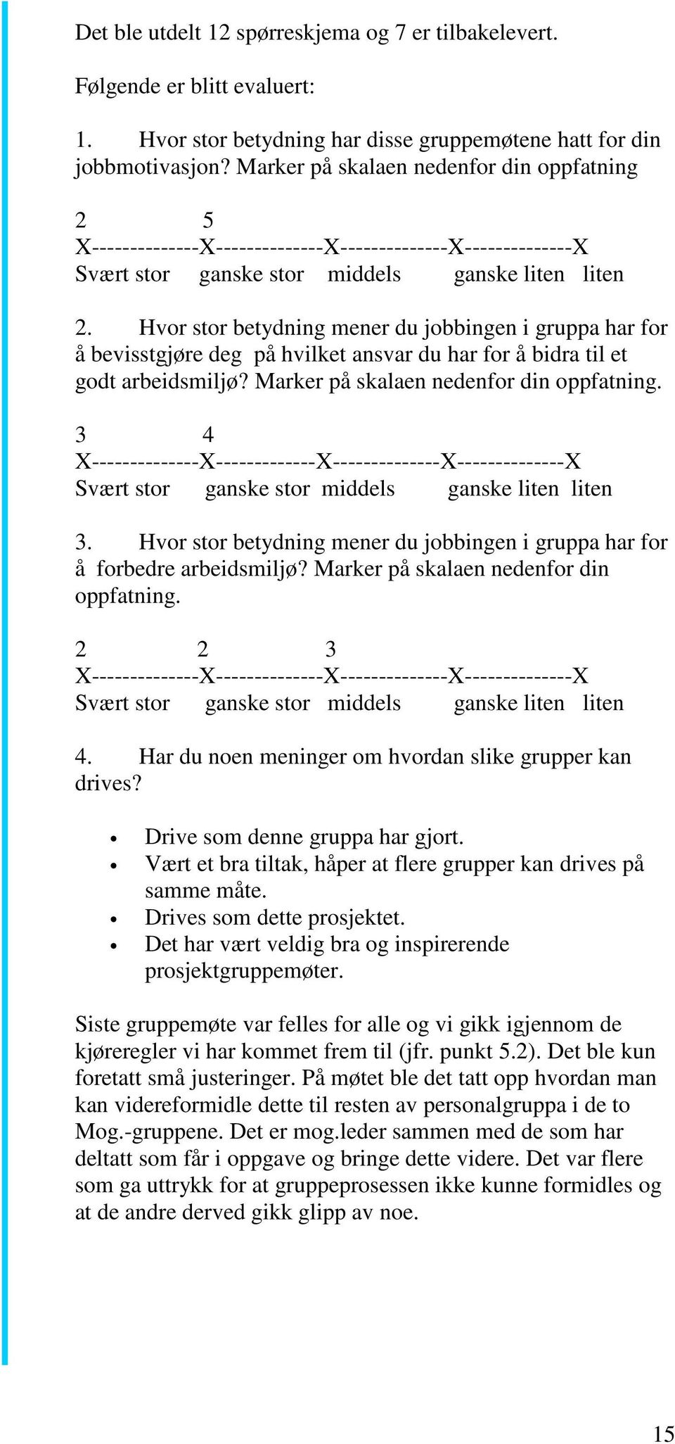 Hvor stor betydning mener du jobbingen i gruppa har for å bevisstgjøre deg på hvilket ansvar du har for å bidra til et godt arbeidsmiljø? Marker på skalaen nedenfor din oppfatning.