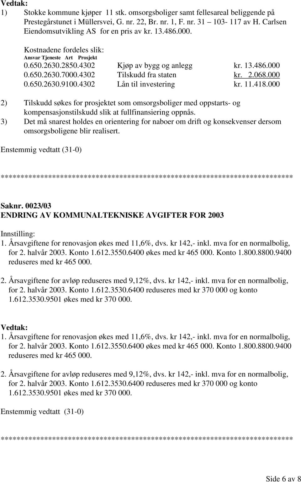 4302 Tilskudd fra staten kr. 2.068.000 0.650.2630.9100.4302 Lån til investering kr. 11.418.