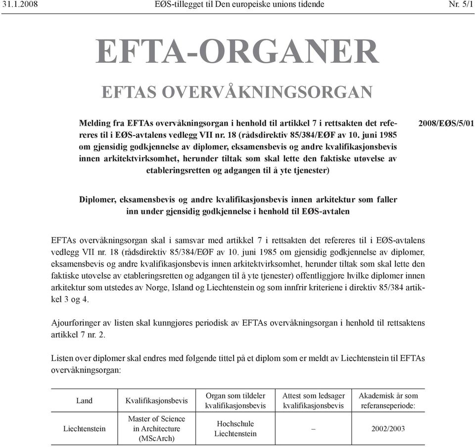 juni 1985 om gjensidig godkjennelse av diplomer, eksamensbevis og andre kvalifikasjonsbevis innen arkitektvirksomhet, herunder tiltak som skal lette den faktiske utøvelse av etableringsretten og