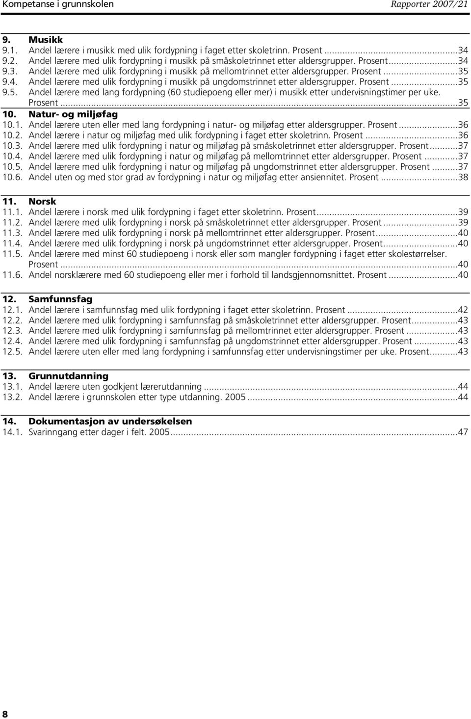 Prosent...35 9.5. Andel lærere med lang fordypning (6 studiepoeng eller mer) i musikk etter undervisningstimer per uke. Prosent...35 1.