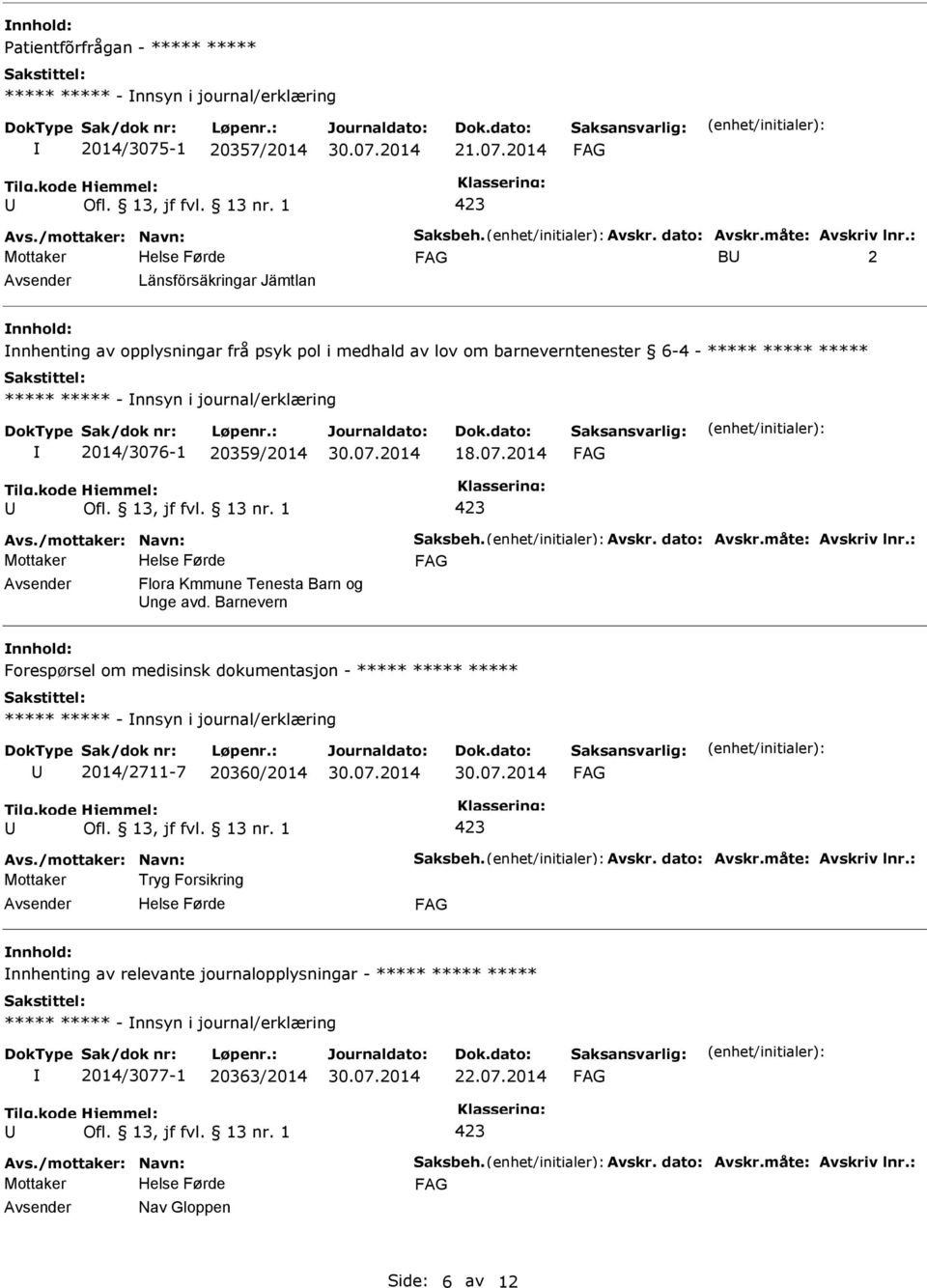 20359/2014 18.07.2014 Avs./mottaker: Navn: Saksbeh. Avskr. dato: Avskr.måte: Avskriv lnr.: Mottaker Flora Kmmune Tenesta Barn og nge avd.