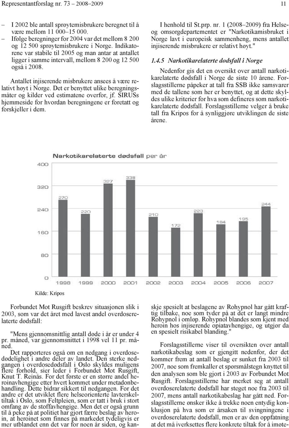 Indikatorene var stabile til 2005 og man antar at antallet ligger i samme intervall, mellom 8 200 og 12 500 også i 2008. Antallet injiserende misbrukere ansees å være relativt høyt i Norge.