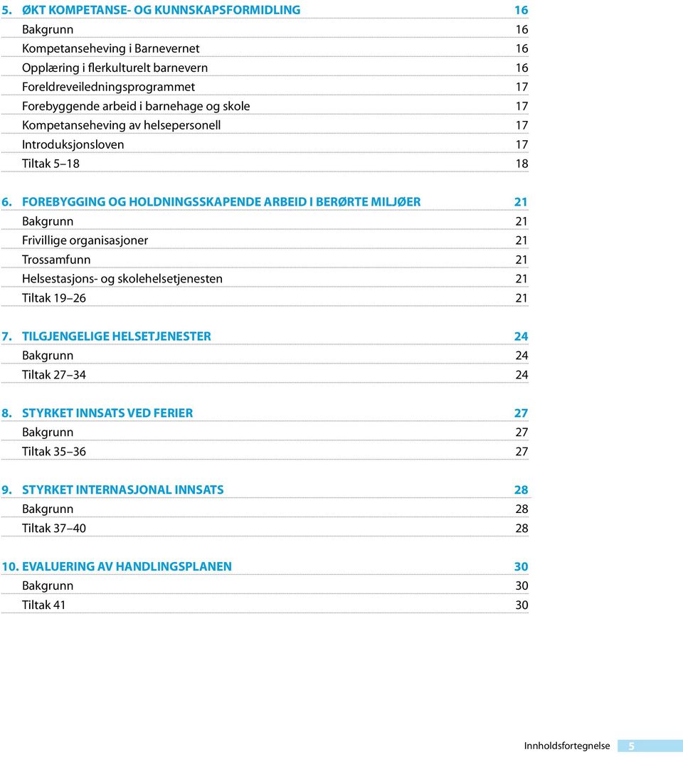 Forebygging og holdningsskapende arbeid i berørte miljøer 21 Bakgrunn 21 Frivillige organisasjoner 21 Trossamfunn 21 Helsestasjons- og skolehelsetjenesten 21 Tiltak 19 26 21 7.