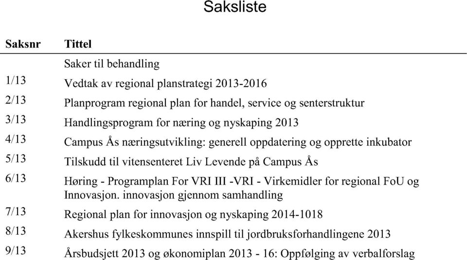 LevendepåCampusÅs 6/13 Høring- ProgramplanFor VRI III -VRI - Virkemidler for regionalfou og Innovasjon.