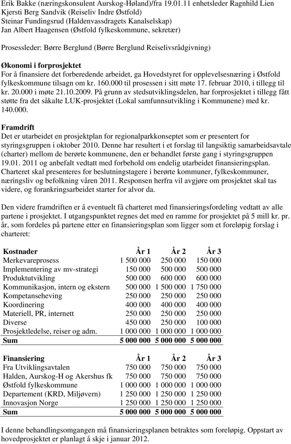 Børre Berglund (Børre Berglund Reiselivsrådgivning) Økonomi i forprosjektet For å finansiere det forberedende arbeidet, ga Hovedstyret for opplevelsesnæring i Østfold fylkeskommune tilsagn om kr. 160.