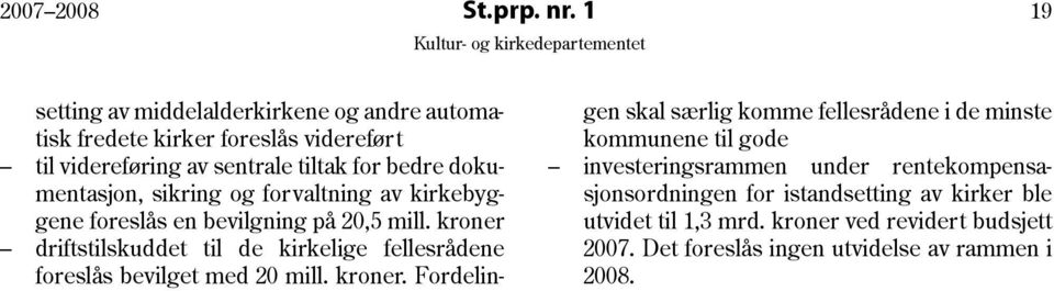 sikring og forvaltning av kirkebyggene foreslås en bevilgning på 20,5 mill.