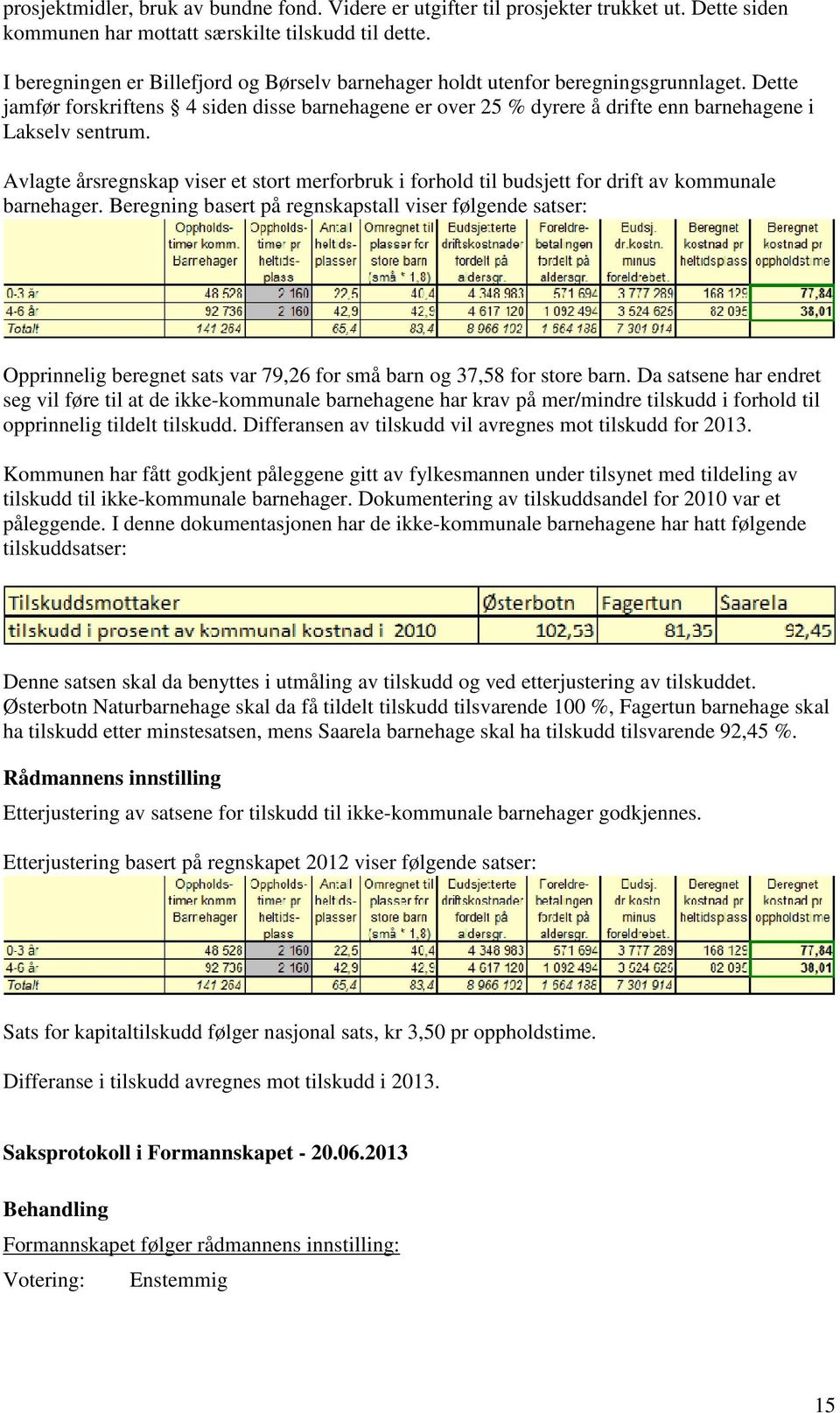 Dette jamfør forskriftens 4 siden disse barnehagene er over 25 % dyrere å drifte enn barnehagene i Lakselv sentrum.