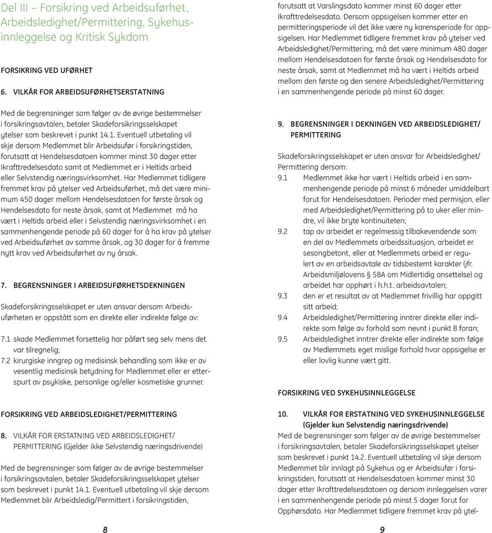 .1. Eventuell utbetaling vil skje dersom Medlemmet blir Arbeidsufør i forsikringstiden, forutsatt at Hendelsesdatoen kommer minst 30 dager etter Ikrafttredelsesdato samt at Medlemmet er i Heltids