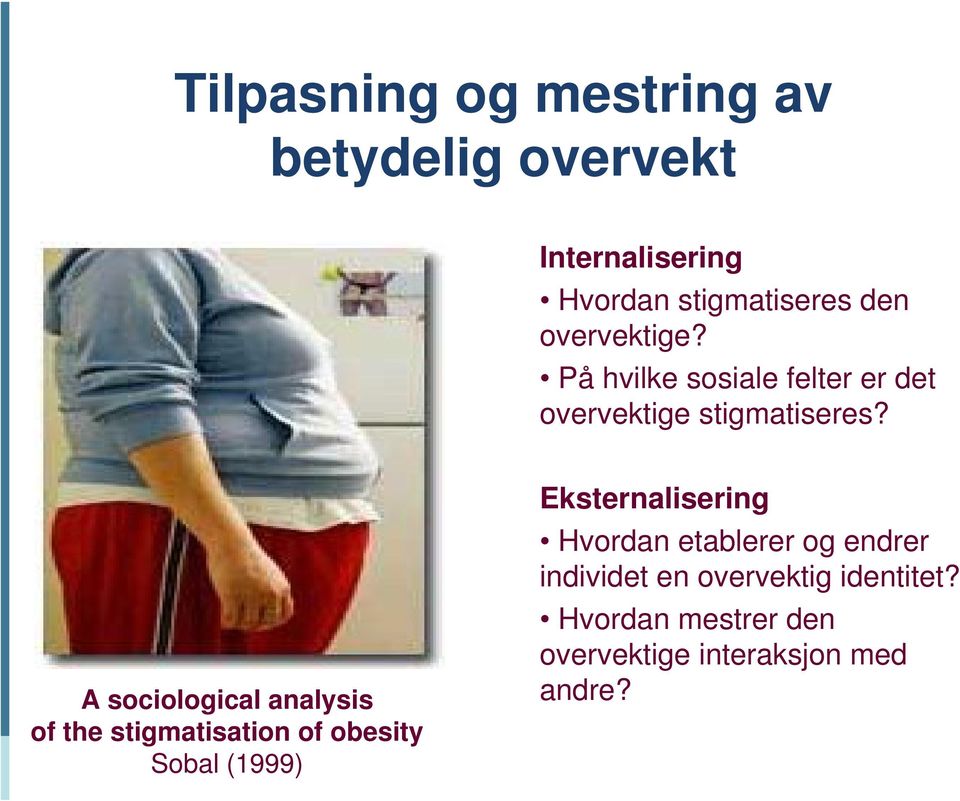 A sociological analysis of the stigmatisation of obesity Sobal (1999) Eksternalisering