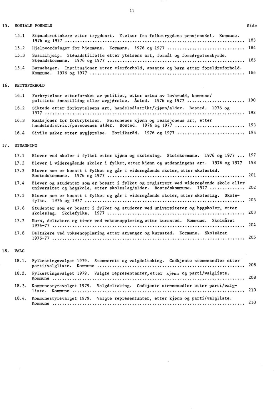 Institusjoner etter eierforhold, ansatte og barn etter foreldreforhold. Kommune. 1976 og 1977 186 16. RETTSFORHOLD 16.